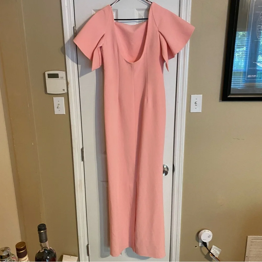 SAFIYAA Eve Stretch Crepe Draped Sleeve Column Dress 10 - Picture 12 of 16